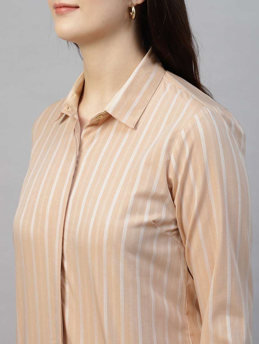 women striped collared long sleeve shirt - 22038775 - Standard Image - 3