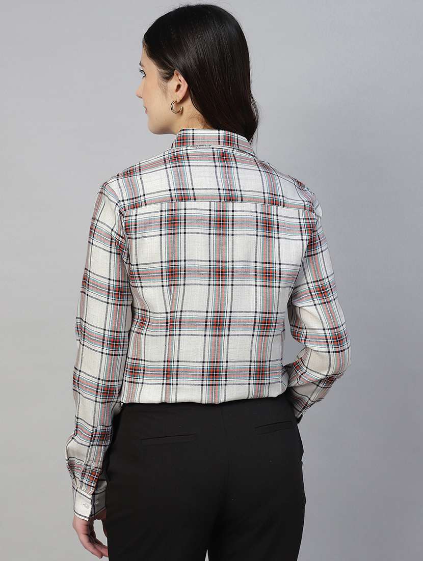 women checkered collared long sleeves shirt - 22038783 -  Standard Image - 3