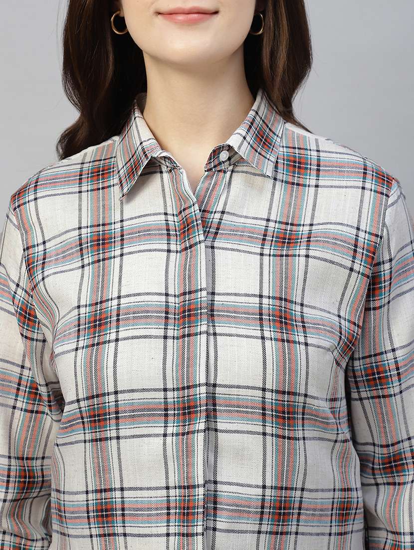 women checkered collared long sleeves shirt - 22038783 -  Standard Image - 5