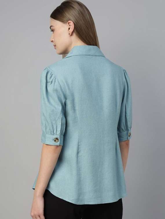 women solid lapel collar regular fit shirt - 22038792 -  Standard Image - 3