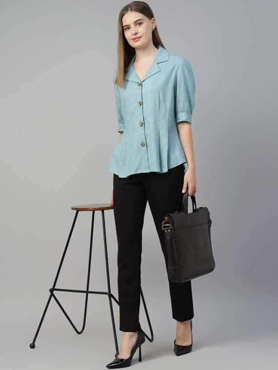 women solid lapel collar regular fit shirt - 22038792 -  Standard Image - 5