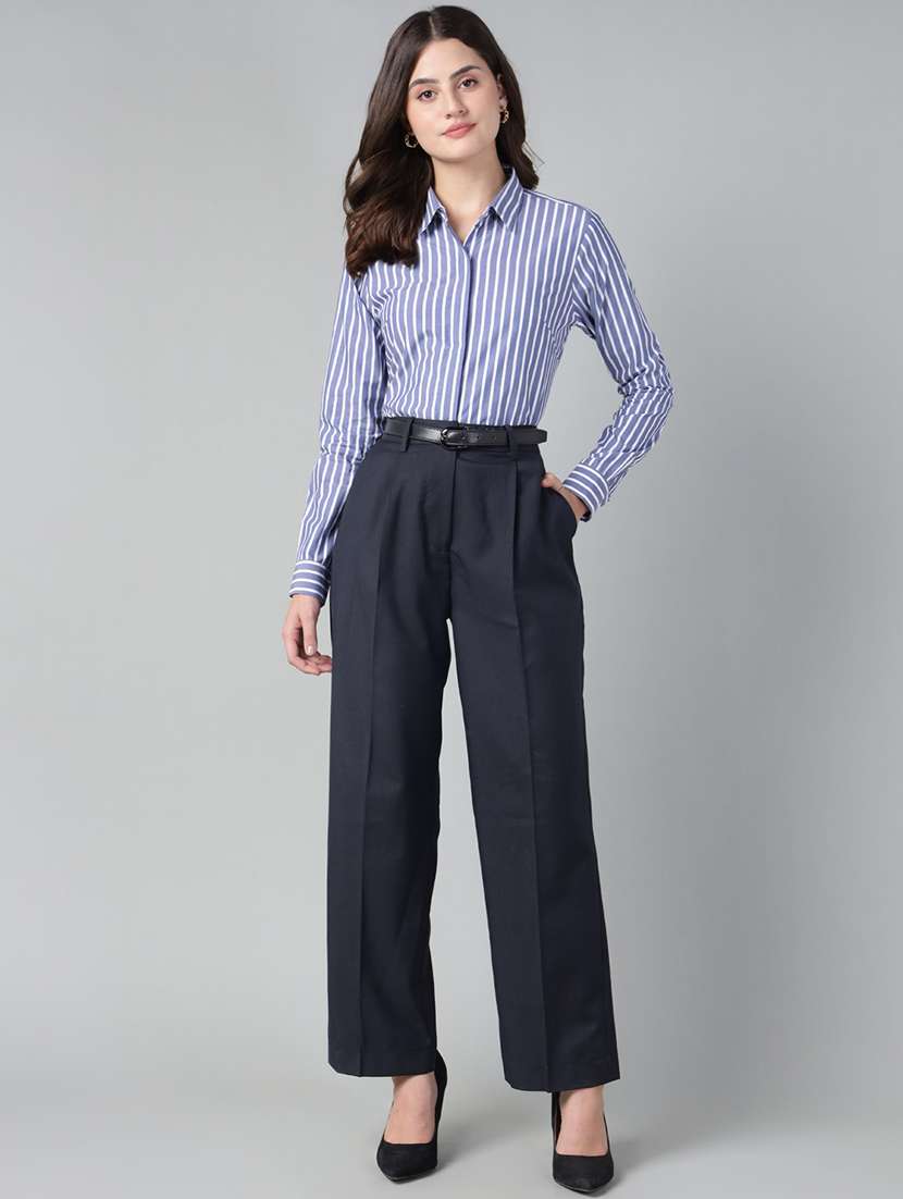 women striped collared long sleeve shirt - 22038794 - Standard Image - 5