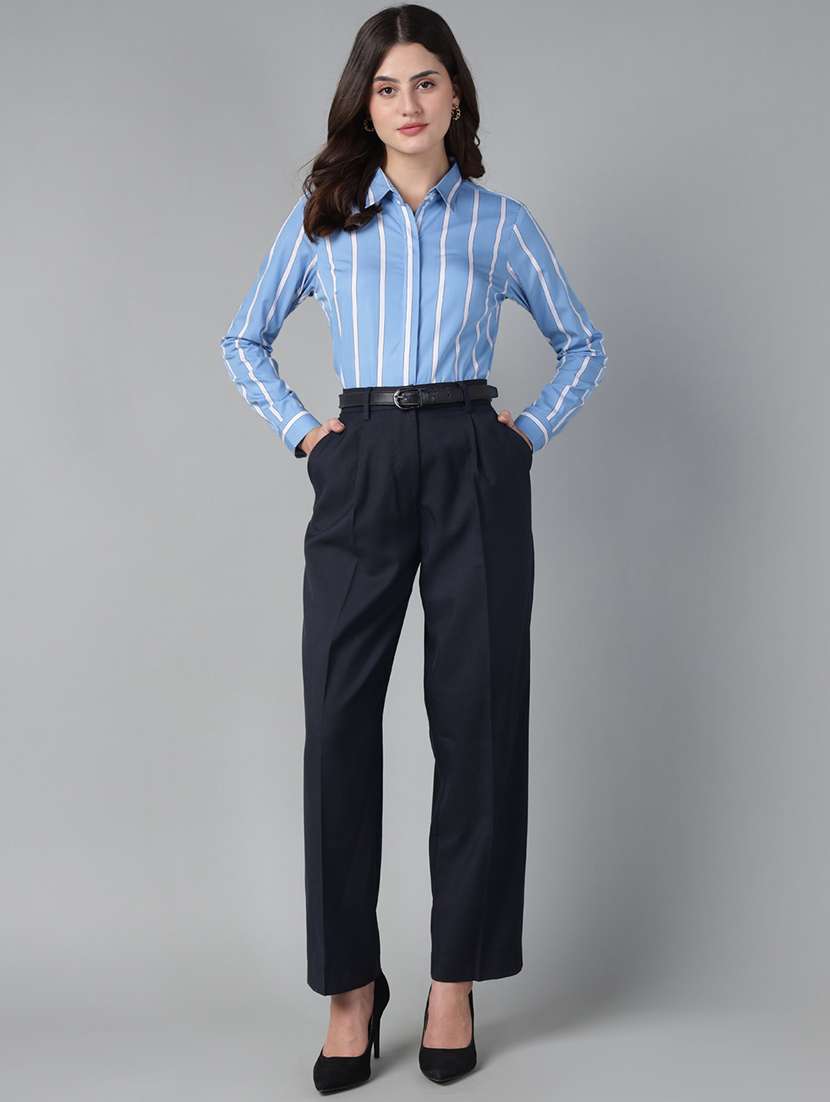 women striped collared long sleeve shirt - 22038796 - Standard Image - 3