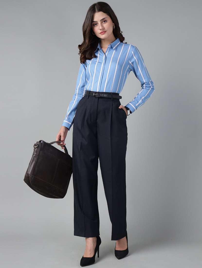 women striped collared long sleeve shirt - 22038796 - Standard Image - 5