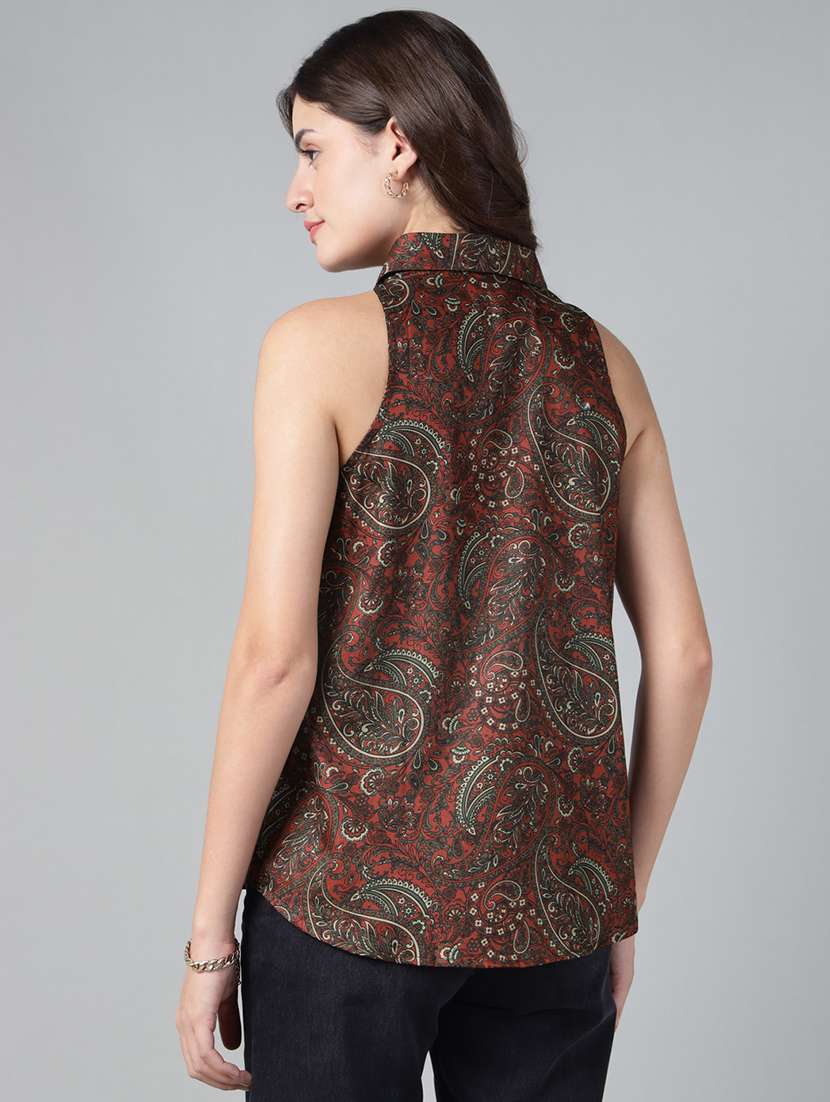 women printed collared sleeveless regular fit shirt - 22038798 - Standard Image - 3