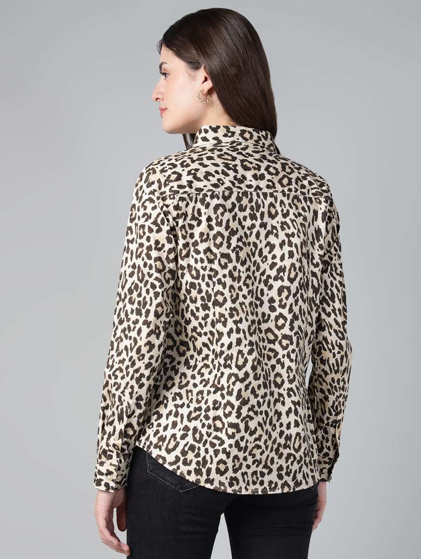 women animal print collared long sleeves shirt - 22038803 -  Standard Image - 3