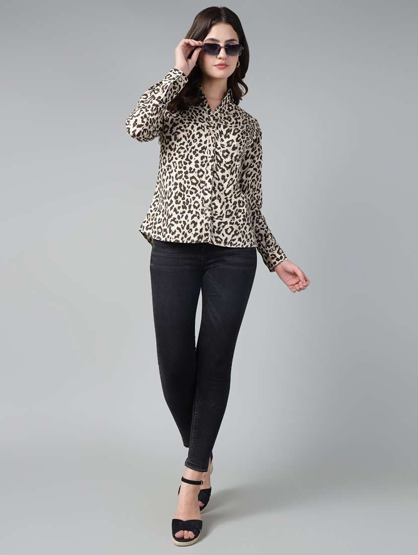 women animal print collared long sleeves shirt - 22038803 -  Standard Image - 5