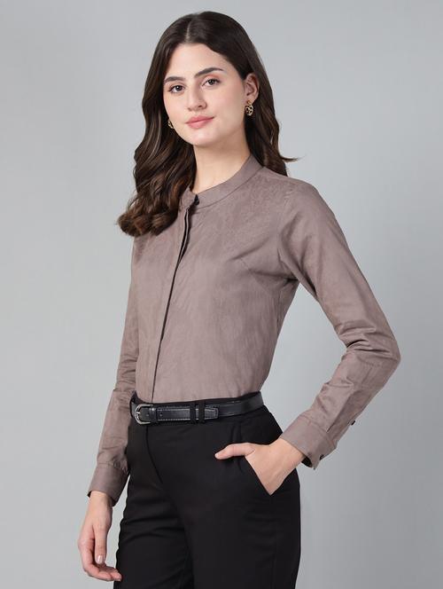women solid mandarin collared long sleeve shirt - 22038805 - Standard Image - 0