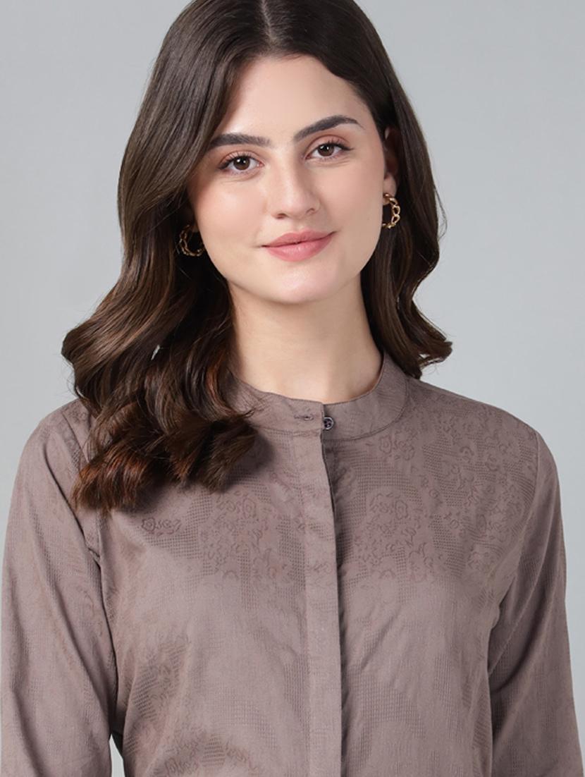 women solid mandarin collared long sleeve shirt - 22038805 - Standard Image - 3
