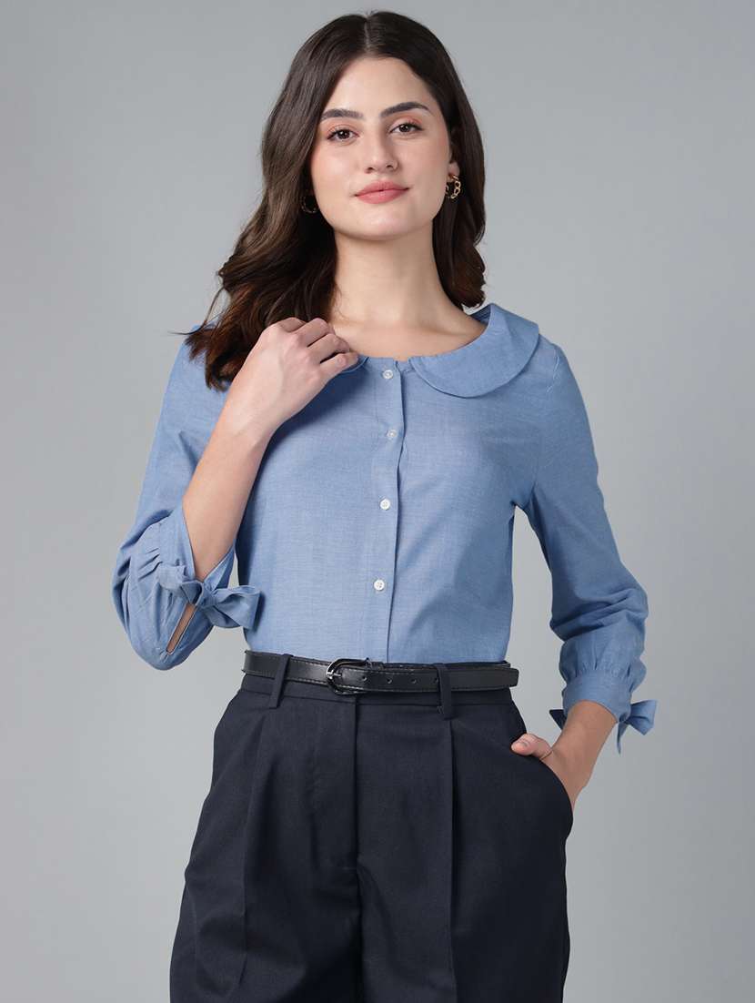 women solid peter pan collar regular fit shirt - 22038807 -  Zoom Image - 0