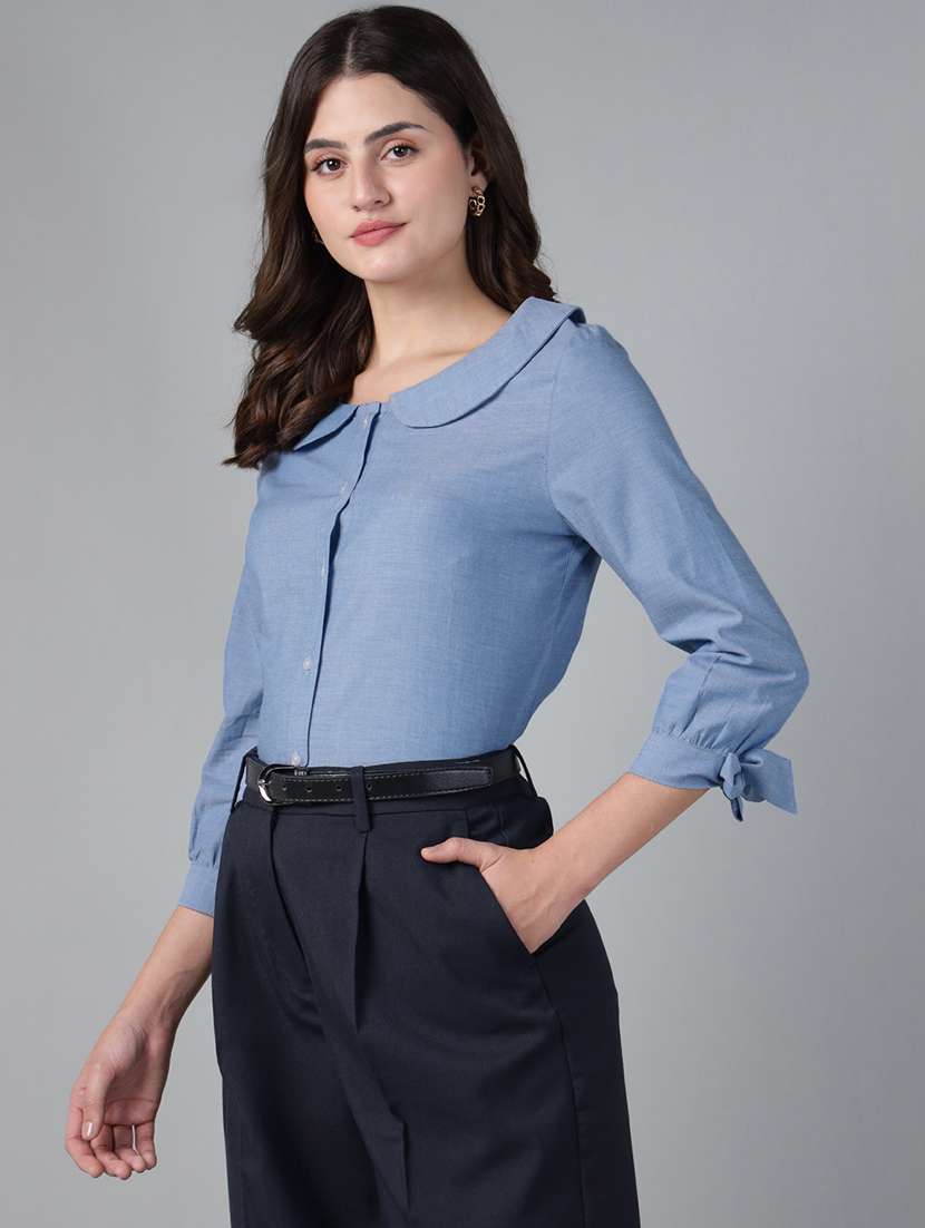women solid peter pan collar regular fit shirt - 22038807 - Standard Image - 3