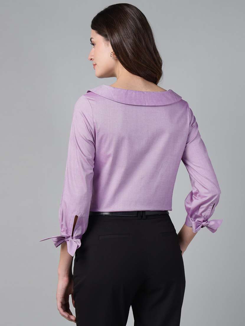 women solid peter pan collar three quarter sleeve shirt - 22038808 - Standard Image - 3
