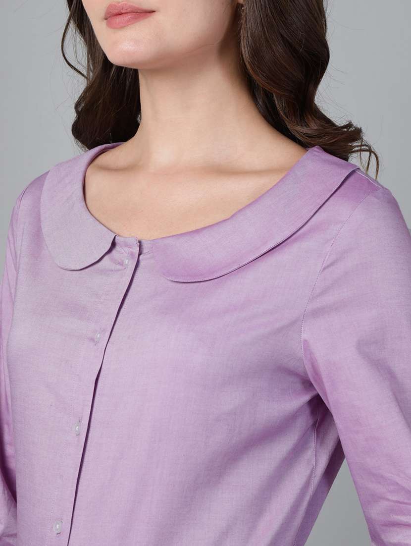 women solid peter pan collar three quarter sleeve shirt - 22038808 - Standard Image - 5