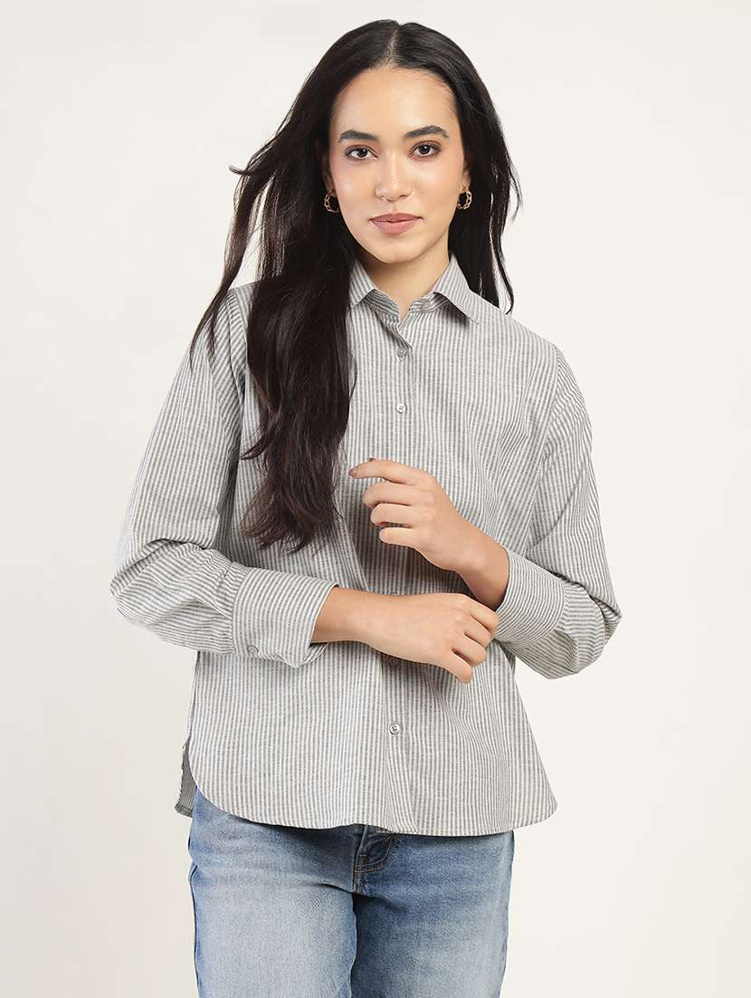 women collared long sleeve relaxed fit shirt - 22038809 -  Zoom Image - 0