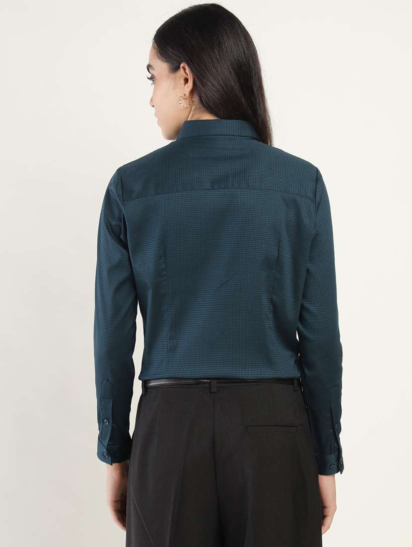 women solid collared long sleeve shirt - 22038814 -  Standard Image - 3