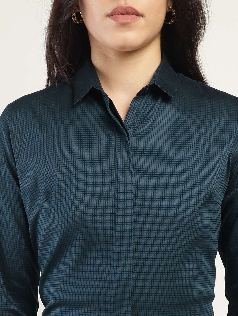 women solid collared long sleeve shirt - 22038814 -  Standard Image - 5
