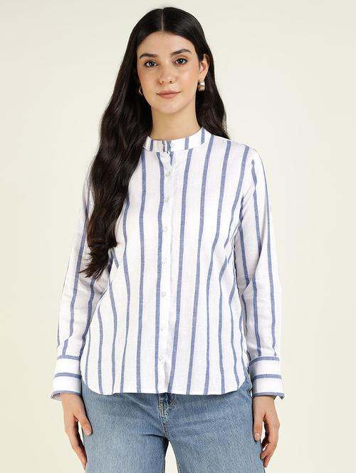 women mandarin collared long sleeve regular fit shirt - 22038823 -  Standard Image - 0