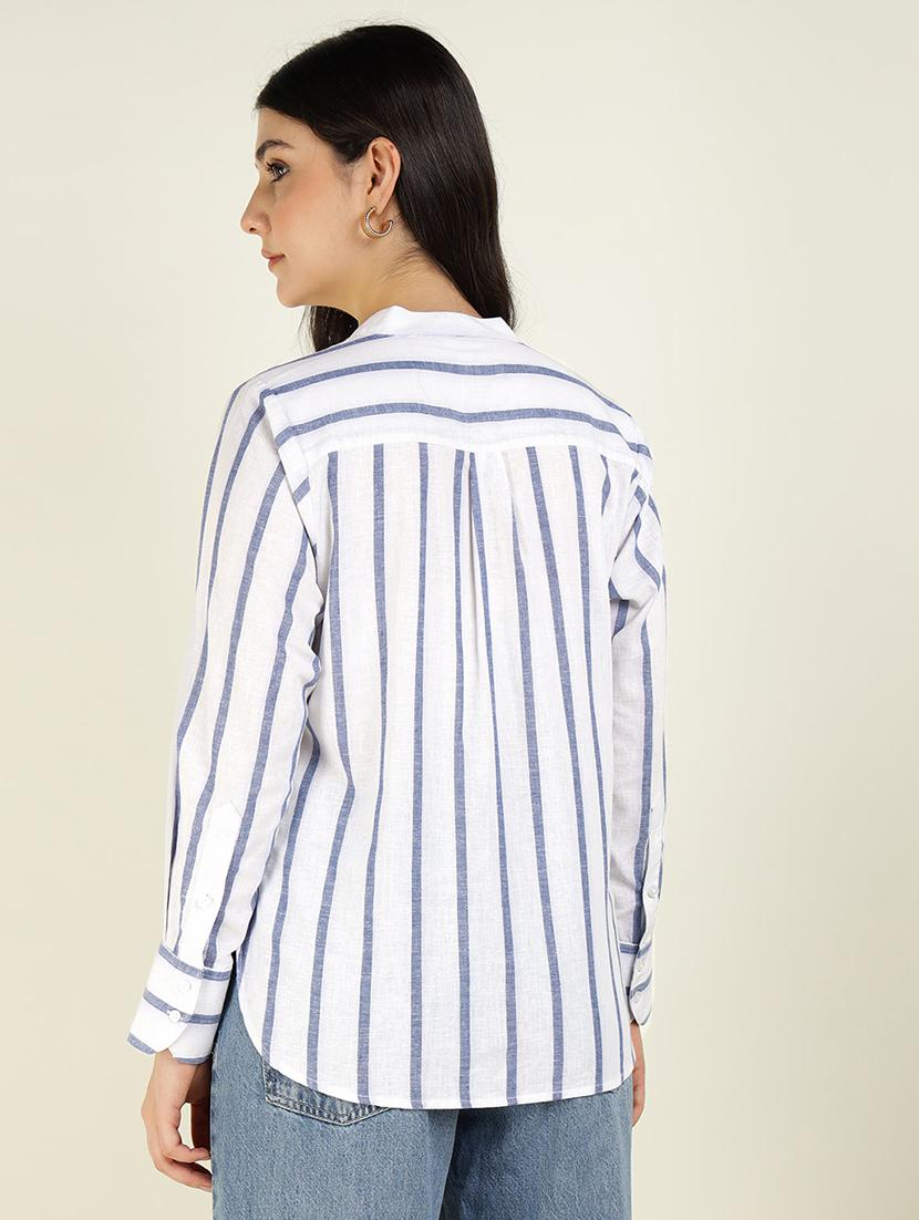 women mandarin collared long sleeve regular fit shirt - 22038823 - Standard Image - 3