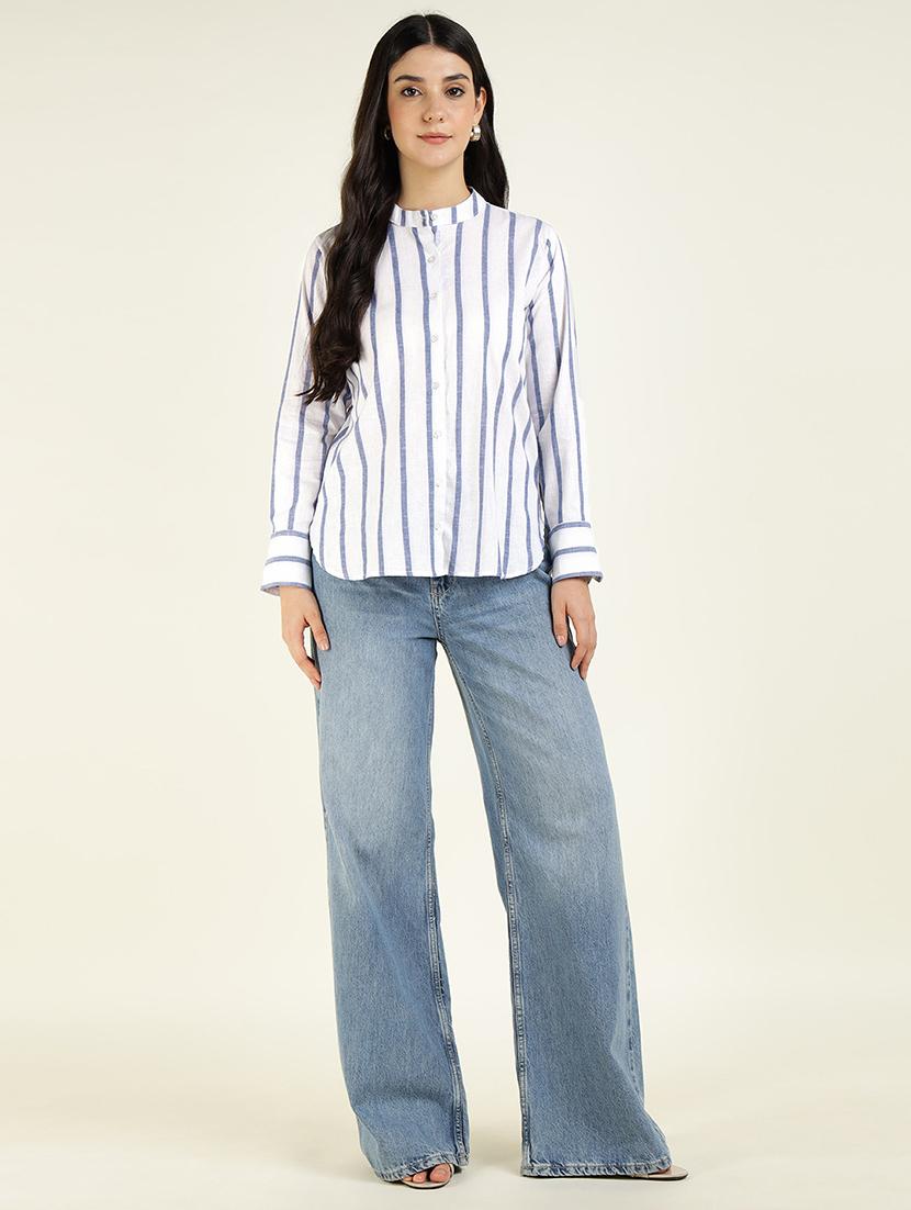 women mandarin collared long sleeve regular fit shirt - 22038823 - Standard Image - 5