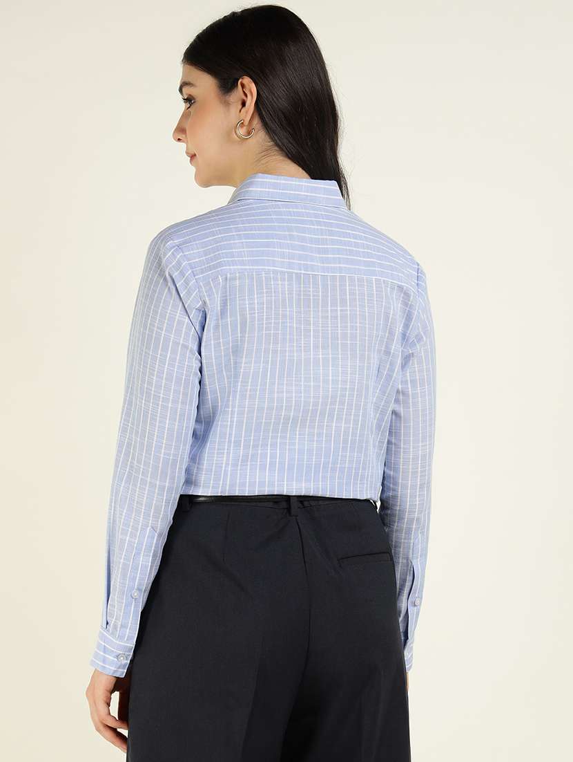 women striped collared long sleeve shirt - 22038824 - Standard Image - 3