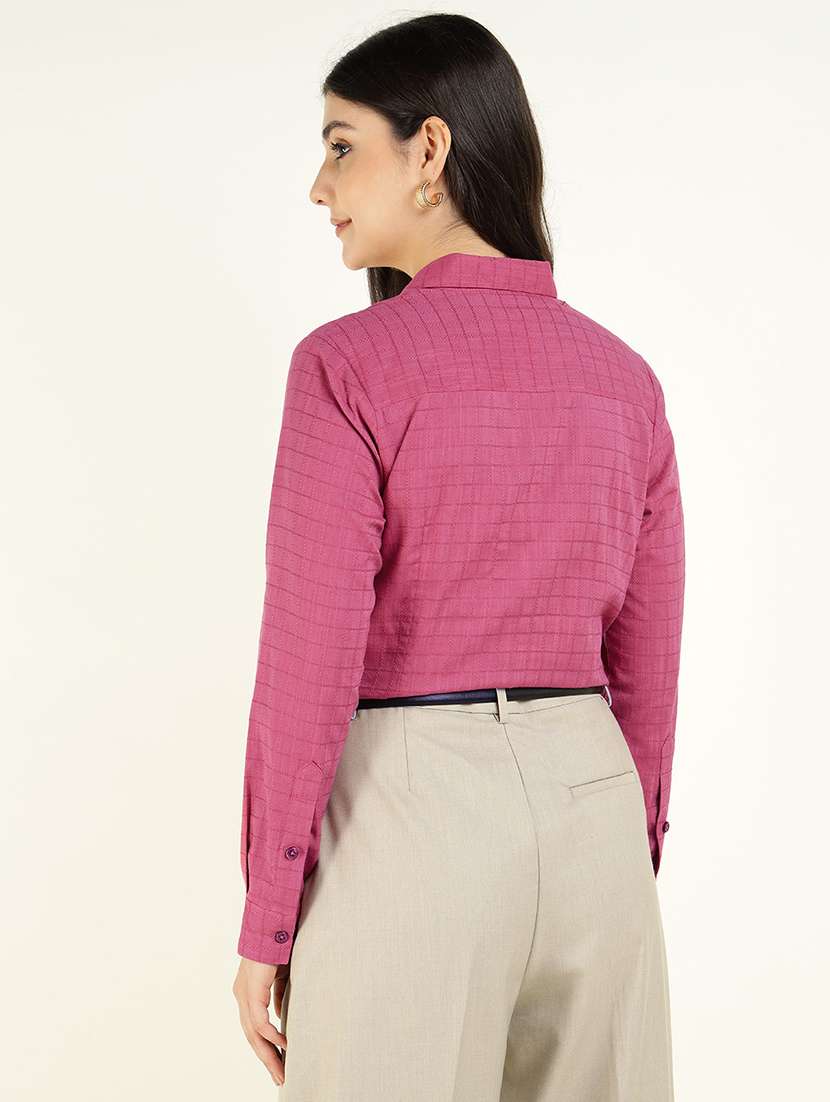 women checkered collared long sleeves shirt - 22038827 -  Standard Image - 3