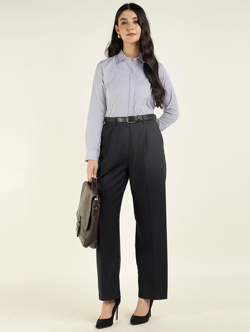 women striped collared long sleeve shirt - 22038829 - Standard Image - 3