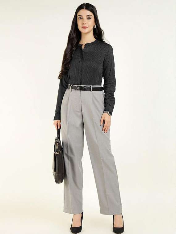 women striped mandarin collared long sleeve shirt - 22038834 -  Standard Image - 3