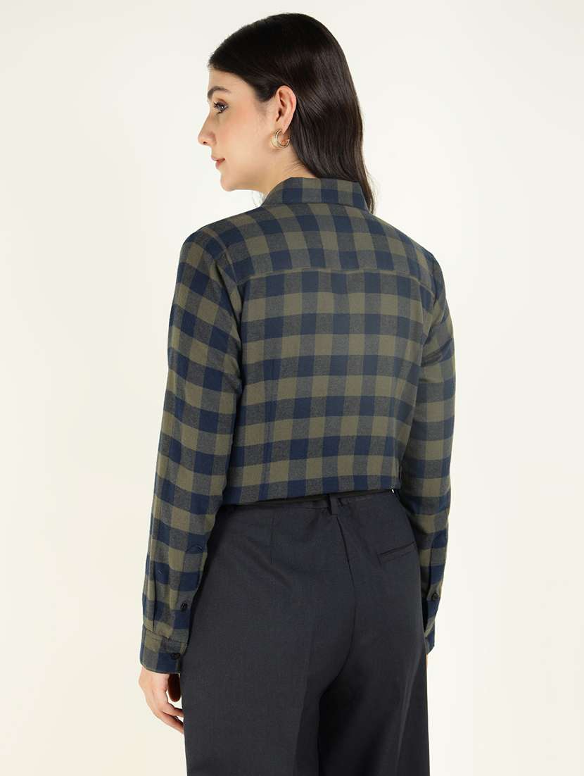 women checkered collared long sleeves shirt - 22038839 -  Standard Image - 3