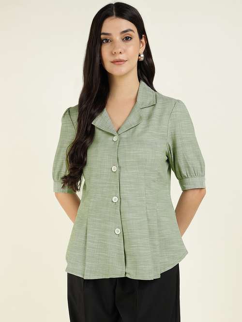 women solid lapel collar regular fit shirt - 22038840 -  Standard Image - 0