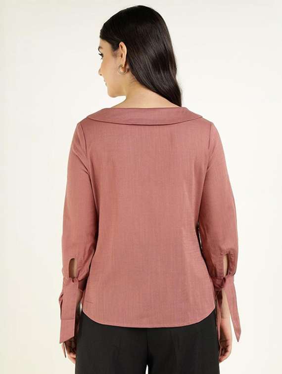 women solid peter pan collar three quarter sleeve shirt - 22038842 -  Standard Image - 3