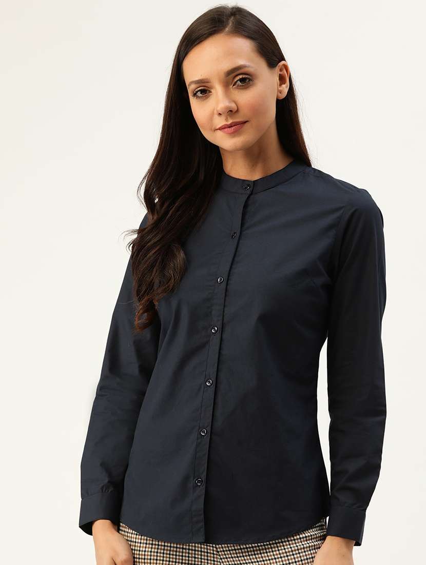 women mandarin collar long sleeve regular fit shirt