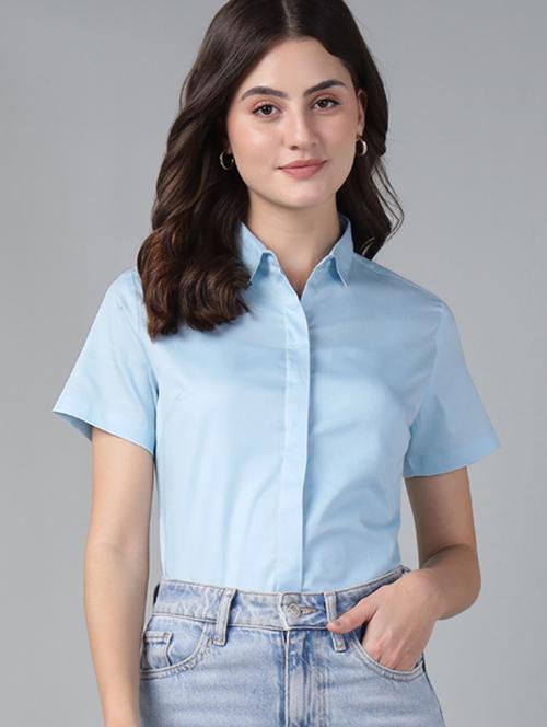 women solid collared short sleeve shirt - 22038848 -  Standard Image - 0