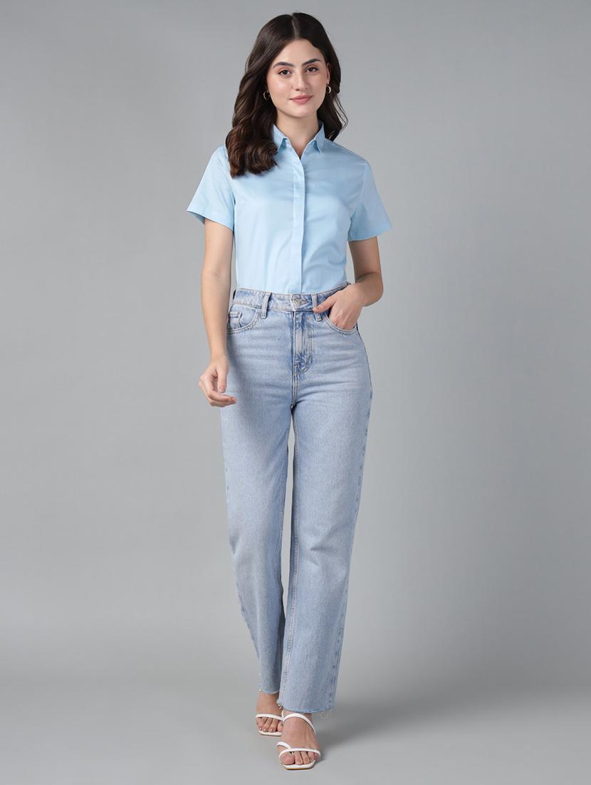 women solid collared short sleeve shirt - 22038848 - Standard Image - 5