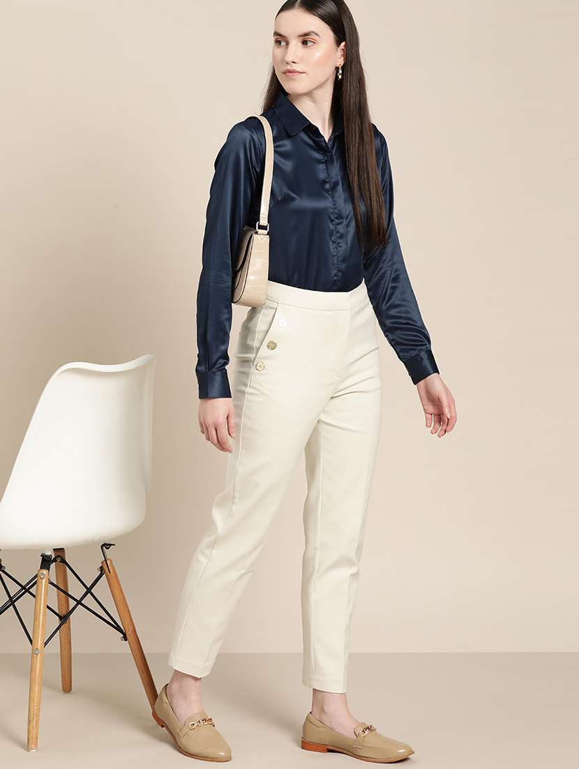 women solid collared long sleeve shirt - 22038856 -  Standard Image - 3