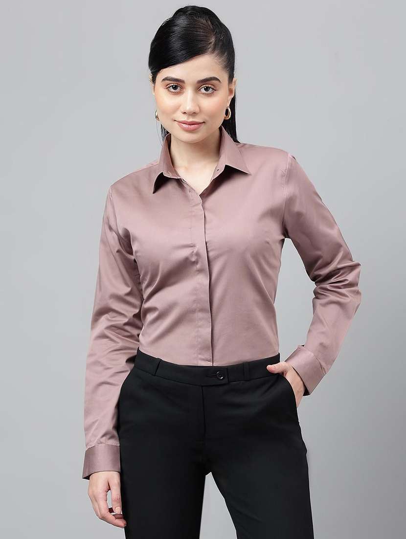 women solid collared long sleeve shirt - 22038862 -  Zoom Image - 0