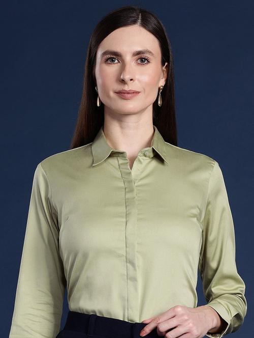 women solid collared long sleeve shirt - 22038868 - Standard Image - 0