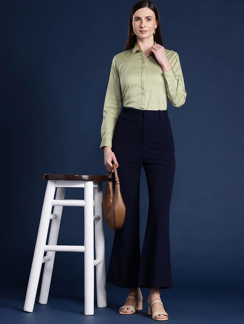 women solid collared long sleeve shirt - 22038868 - Standard Image - 3