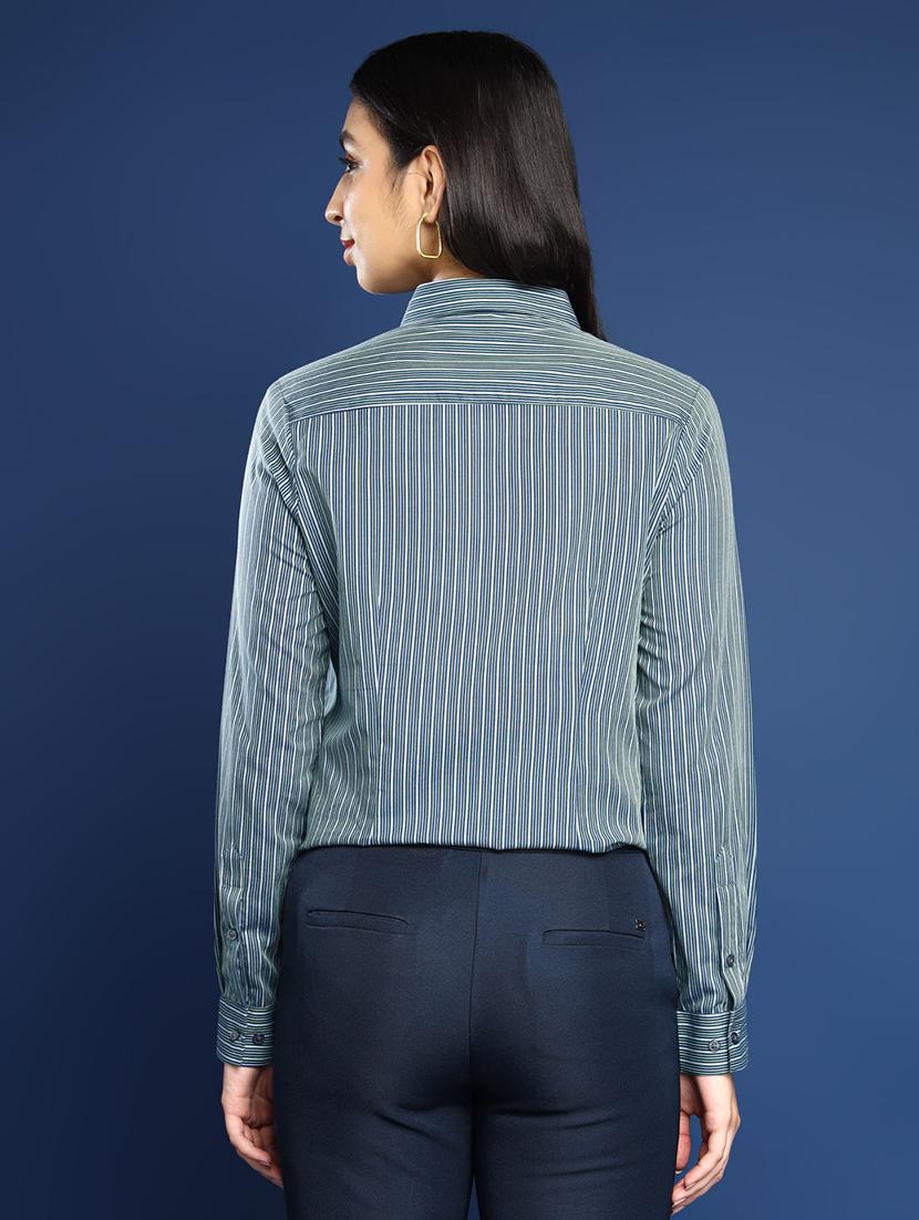 women striped collared long sleeve shirt - 22038869 - Standard Image - 3