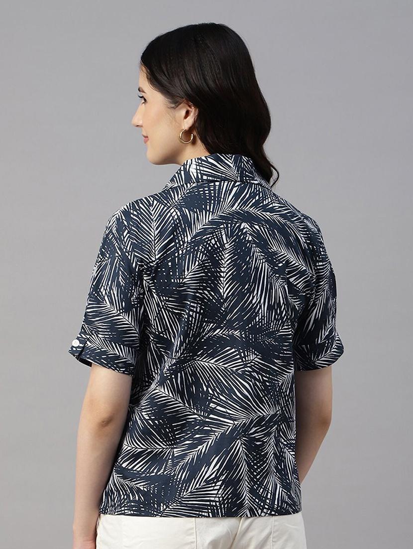 women printed cuban collared short sleeve shirt - 22038874 - Standard Image - 3