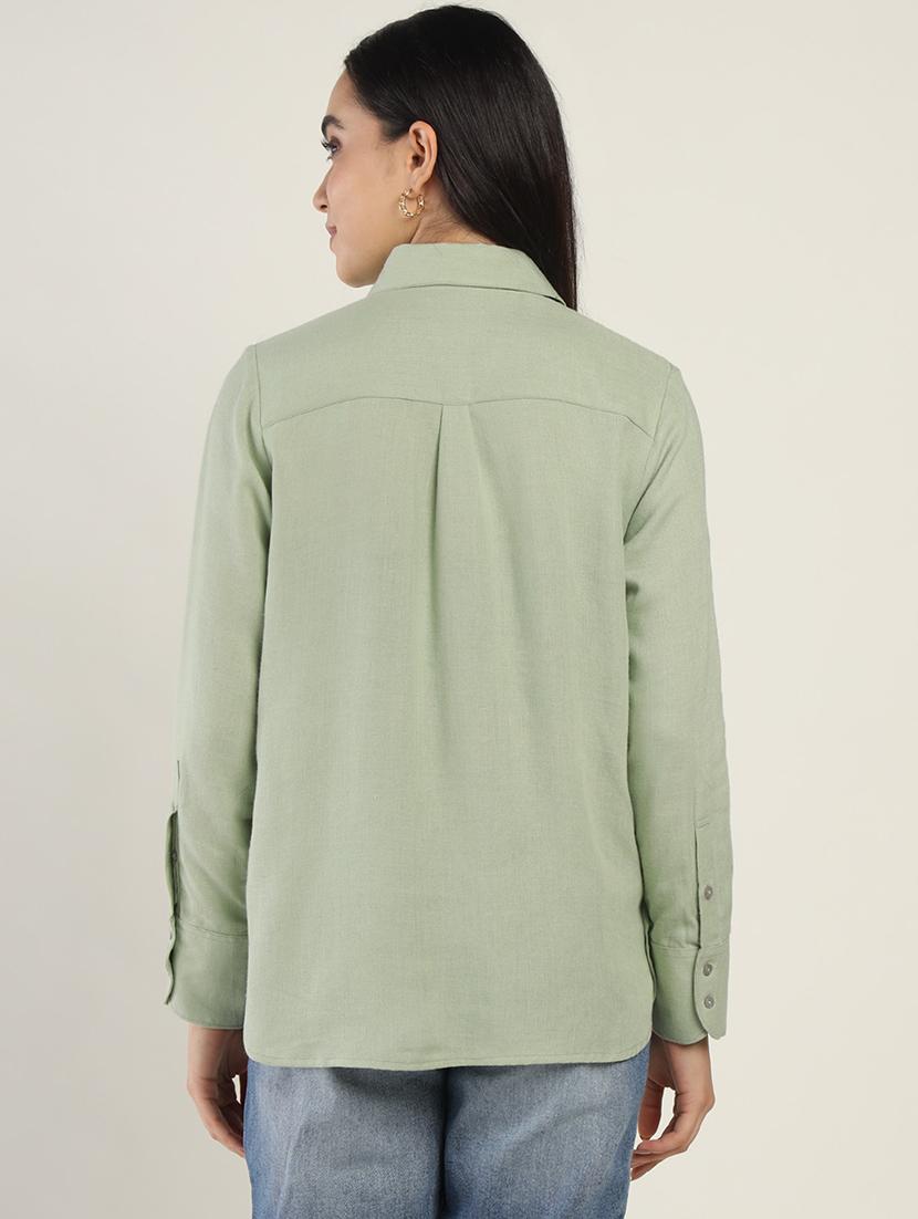 women solid collared long sleeve shirt - 22038876 - Standard Image - 3