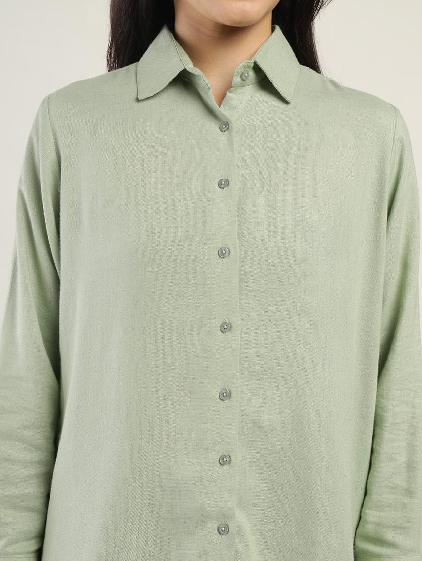 women solid collared long sleeve shirt - 22038876 - Standard Image - 5