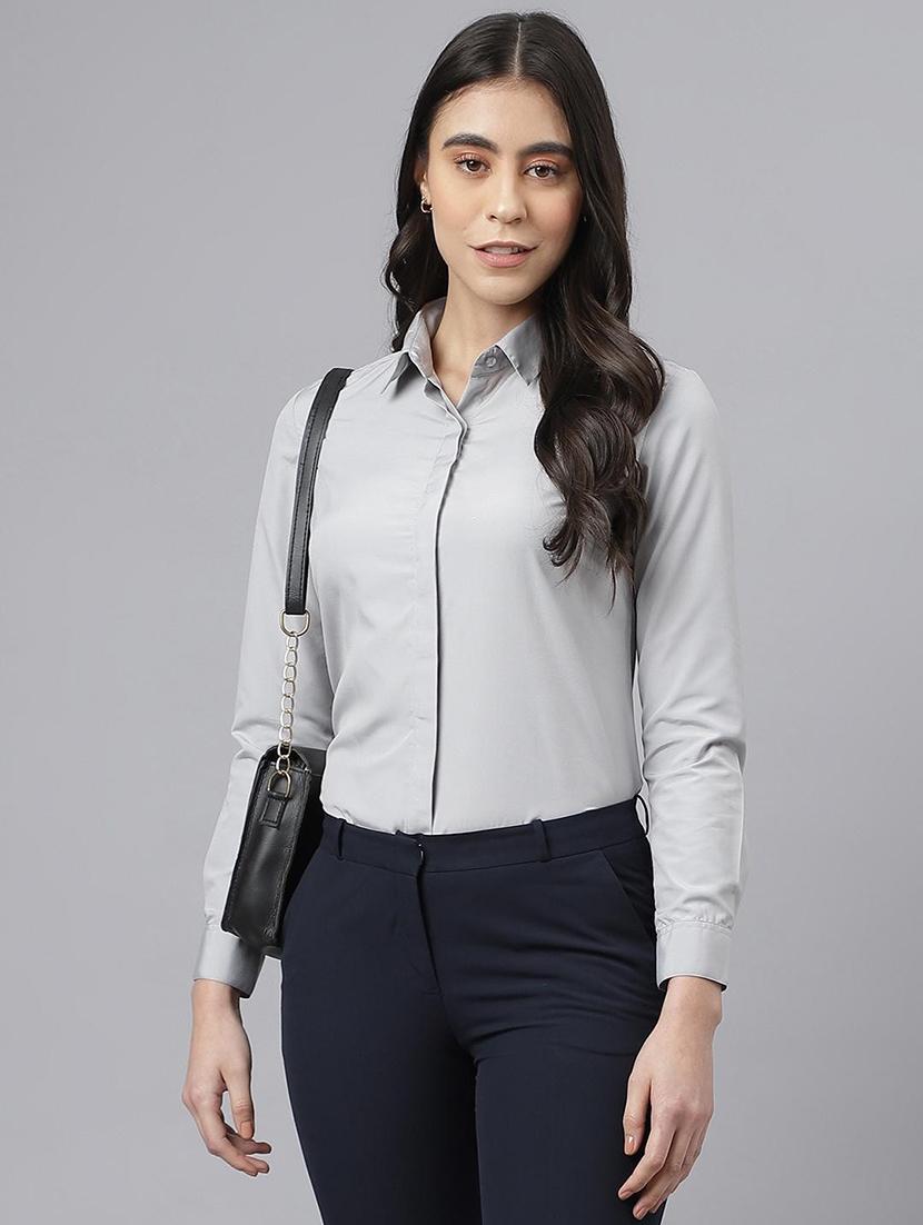 women solid collared long sleeve shirt - 22038879 -  Zoom Image - 0