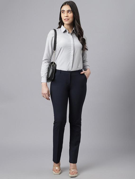 women solid collared long sleeve shirt - 22038879 - Standard Image - 3