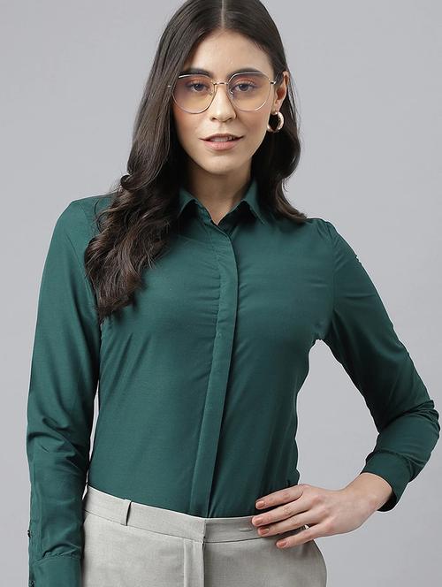 women solid collared long sleeve shirt - 22038880 - Standard Image - 0