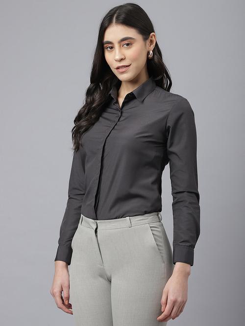 women solid collared long sleeve shirt - 22038881 -  Standard Image - 0