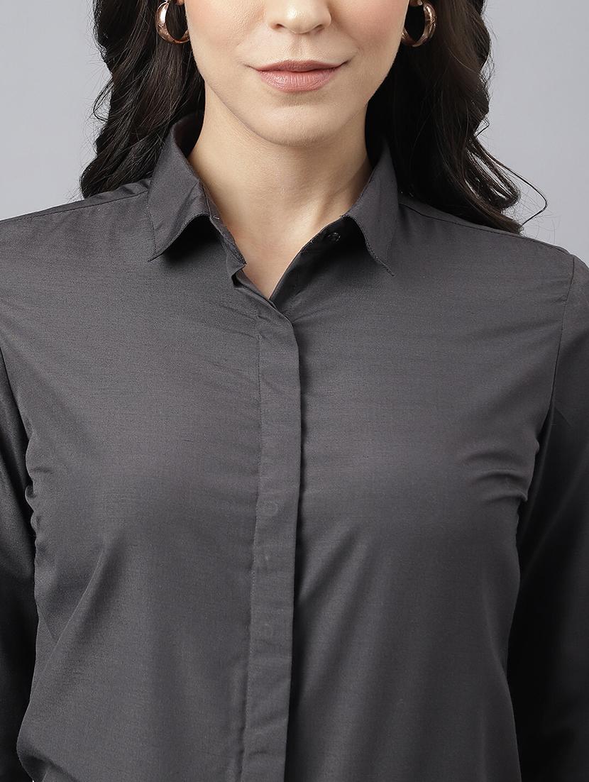 women solid collared long sleeve shirt - 22038881 - Standard Image - 5
