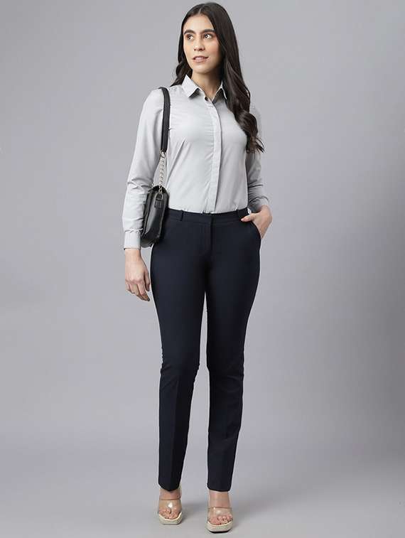 women solid collared long sleeve shirt - 22038884 - Standard Image - 3