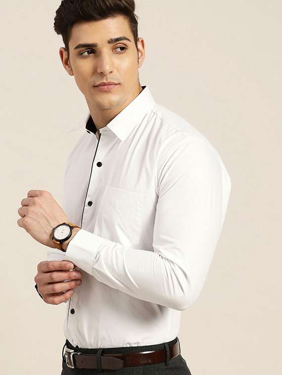 men solid collared long sleeve shirt
