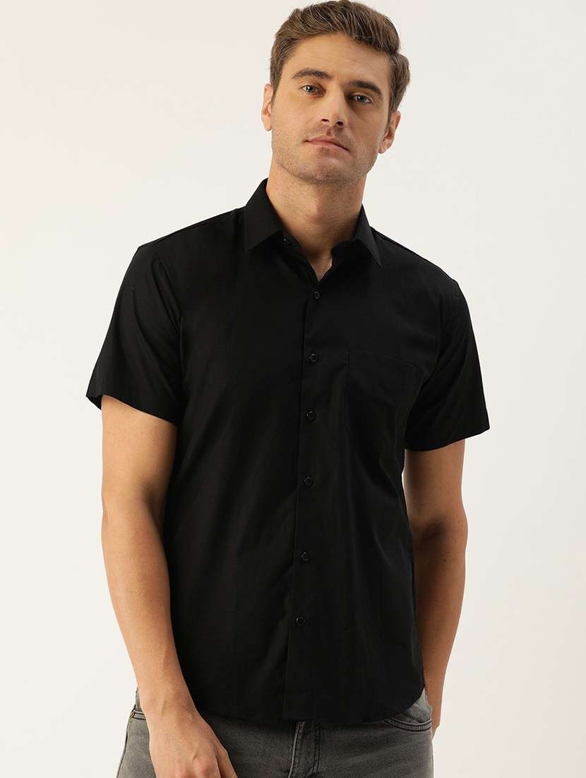 men solid collared short sleeve regular fit shirt