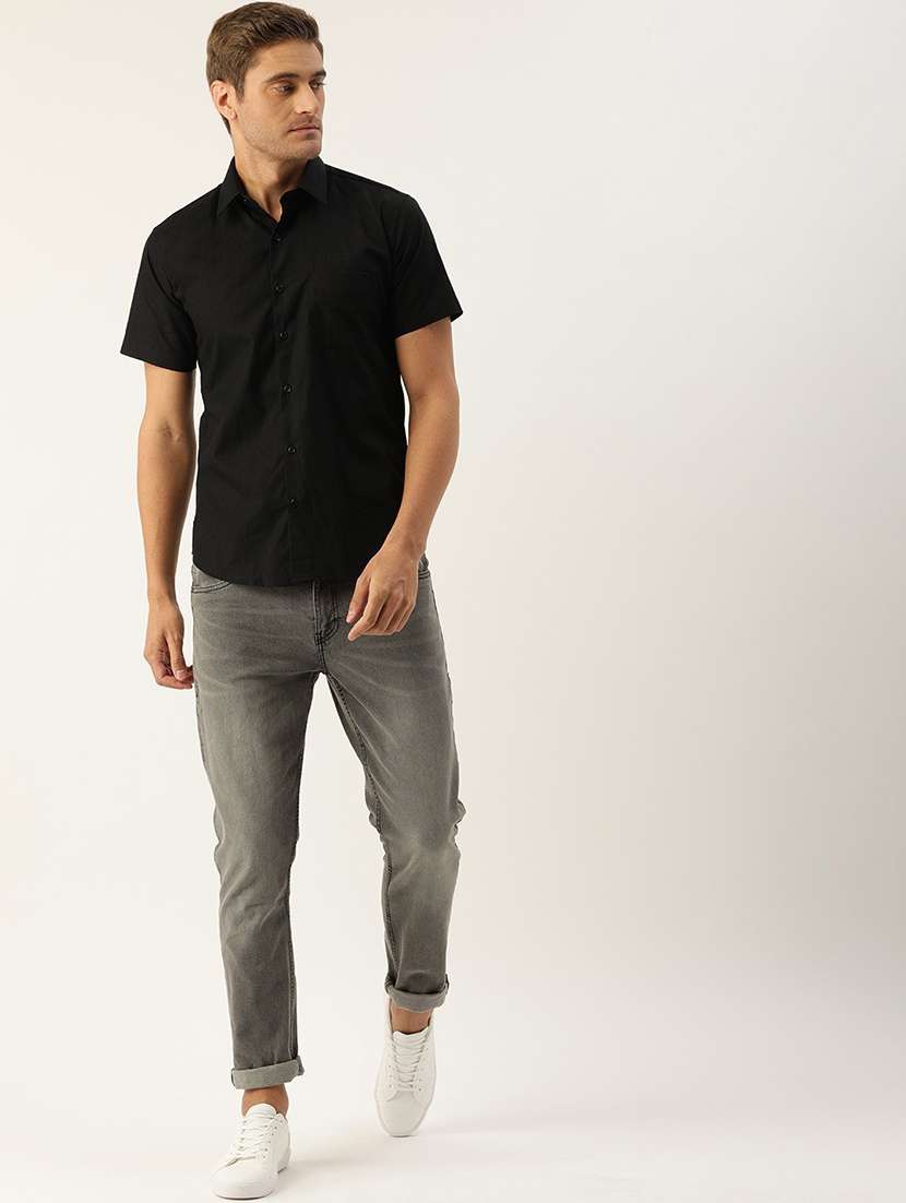 men solid collared short sleeve regular fit shirt - 22038896 - Standard Image - 3